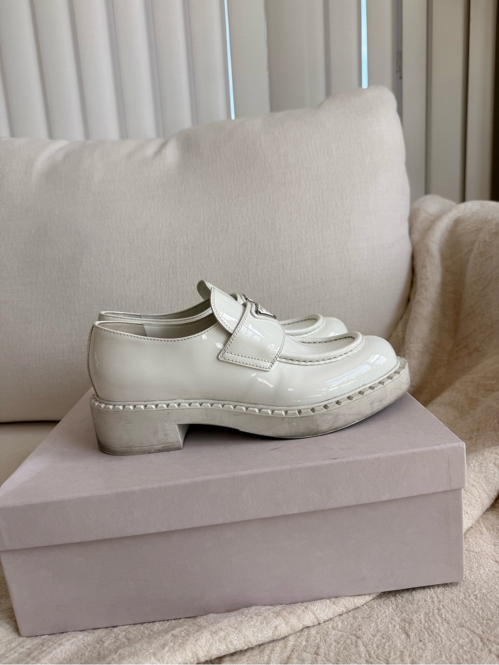 PRADA Chunky White Monolith Triangle Leather Loafers 37 EU 7 US - Picture 14 of 14